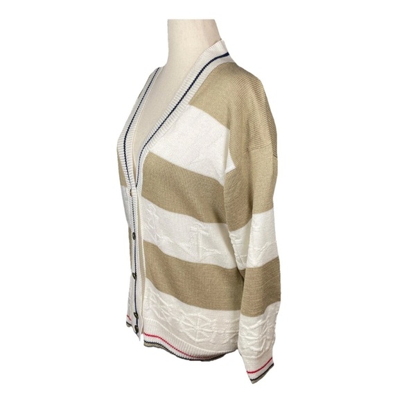 Cristin Stevens Vintage Striped Knit Cardigan Nautical Coastal Anchor Size Large - Picture 2 of 7